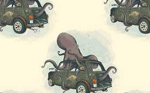 纹理图片1501-大章鱼与汽车无缝平铺背景图案