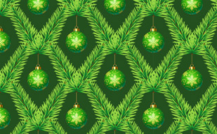 嫩绿松枝与烫金绿球圣诞氛围元素无缝平铺背景图片-纹理图片2090