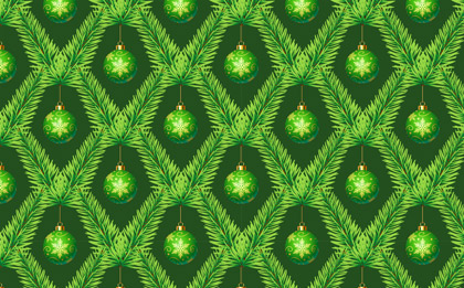 嫩绿松枝与烫金绿球圣诞氛围元素无缝平铺背景图片-纹理图片2090